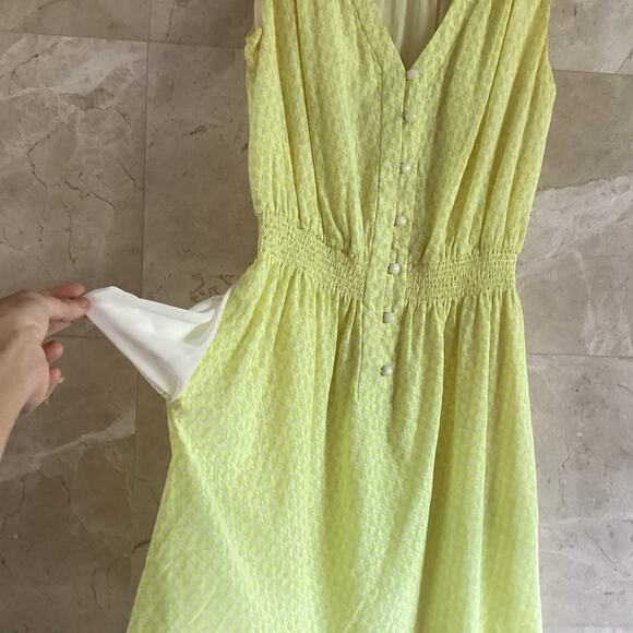 Shoshanna Isabel Mini Dress Silk Y2K Neon Yellow Houndstooth Preppy USA - Size 4 - Picture 5 of 11